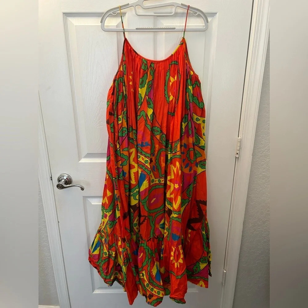 Small Rhode Resort Lea Uzbek Strappy Midi Dress Red Multi sz M - Picture 3 of 4